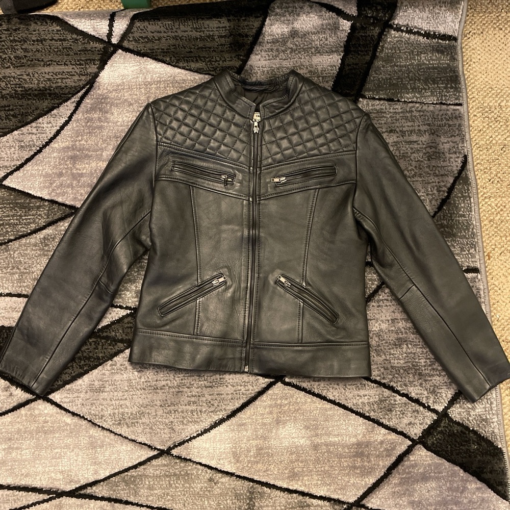 Black Quilted Women's Leather Jacket